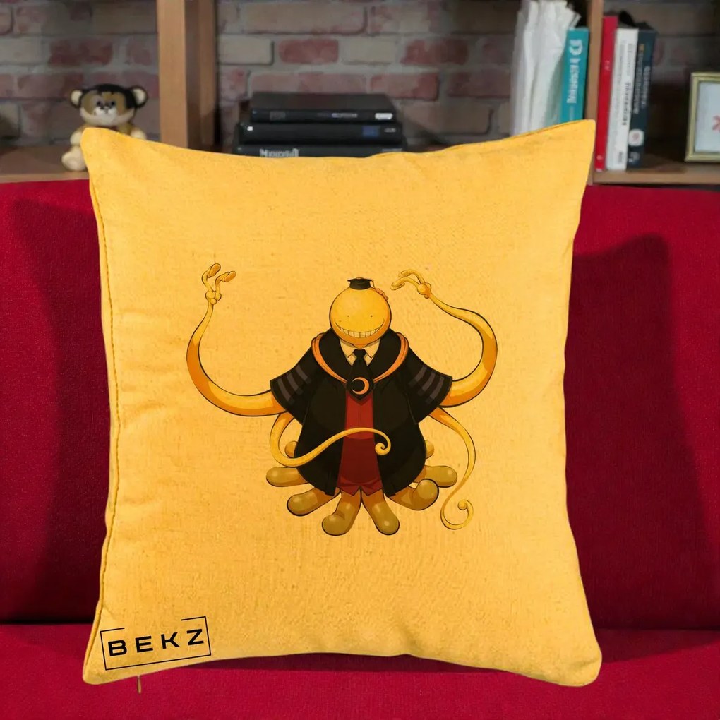 Perna Personalizata Assassination Classroom Koro-sensei, 40x40 cm, Galben, Husa Detasabila, Perna Inclusa, BEKZ®