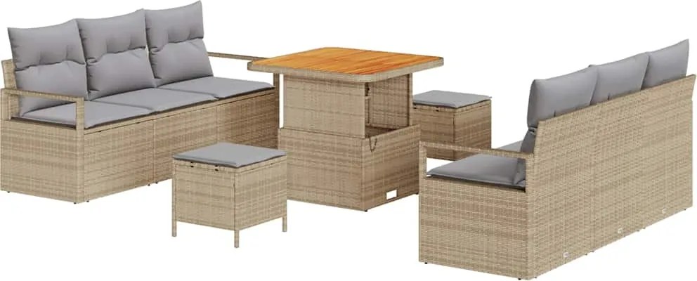 vidaXL Set de canapele pentru grădină cu pernă 9 pcs Bej poliratan