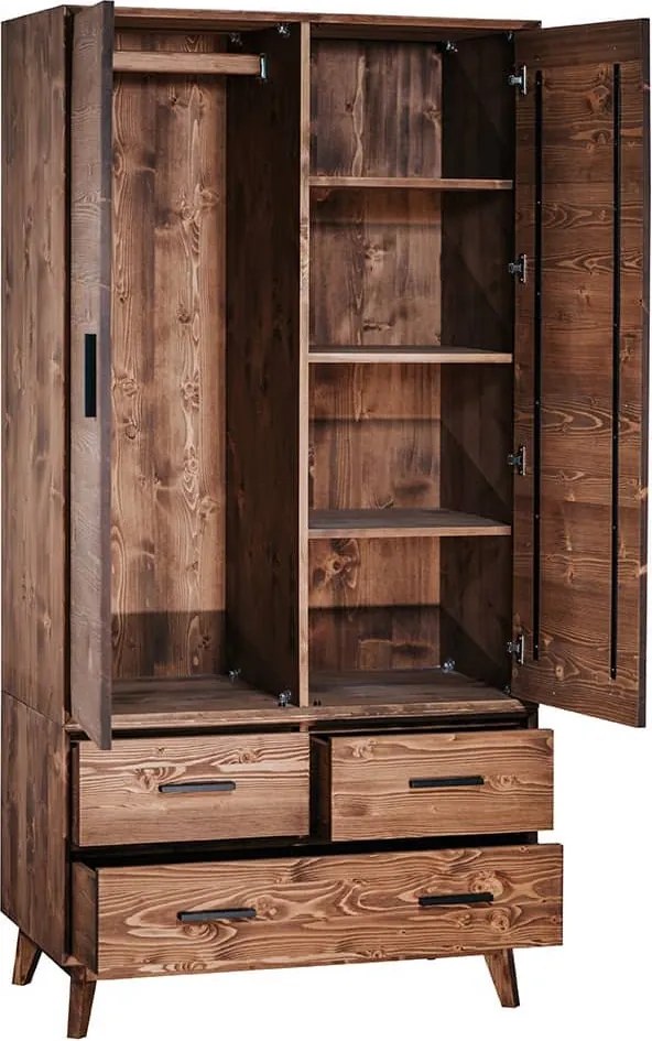 Dulap lemn masiv Timeless 3 Sertare 2 Uși Whisky, 100 × 55 × 200 cm