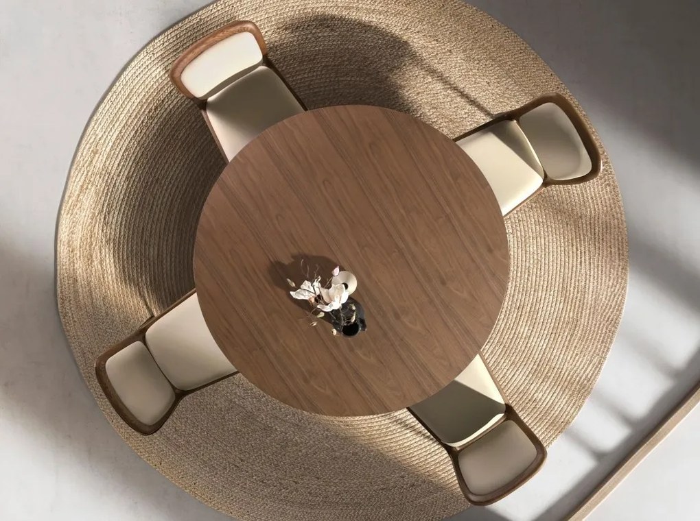 Masa rotunda moderna cu blat din furnir natural de nuc Walnut 1163