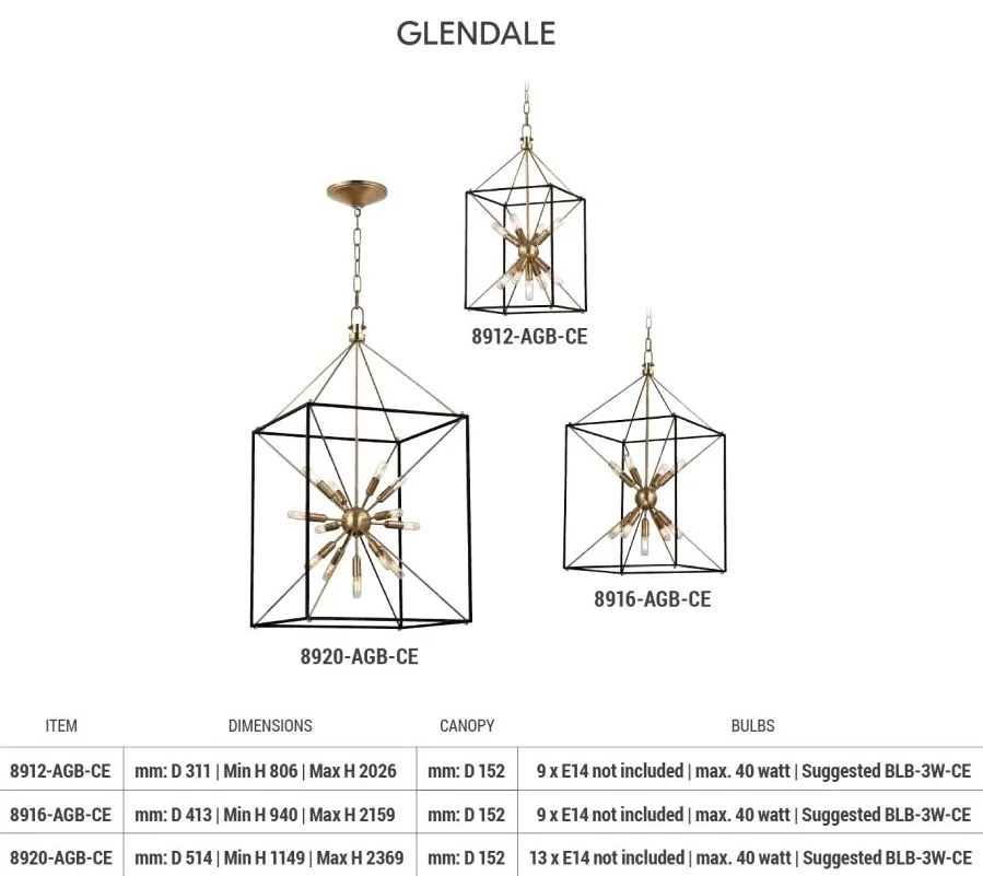 Candelabru, lustra suspendata LUX GLENDALE cu 13 surse de lumina