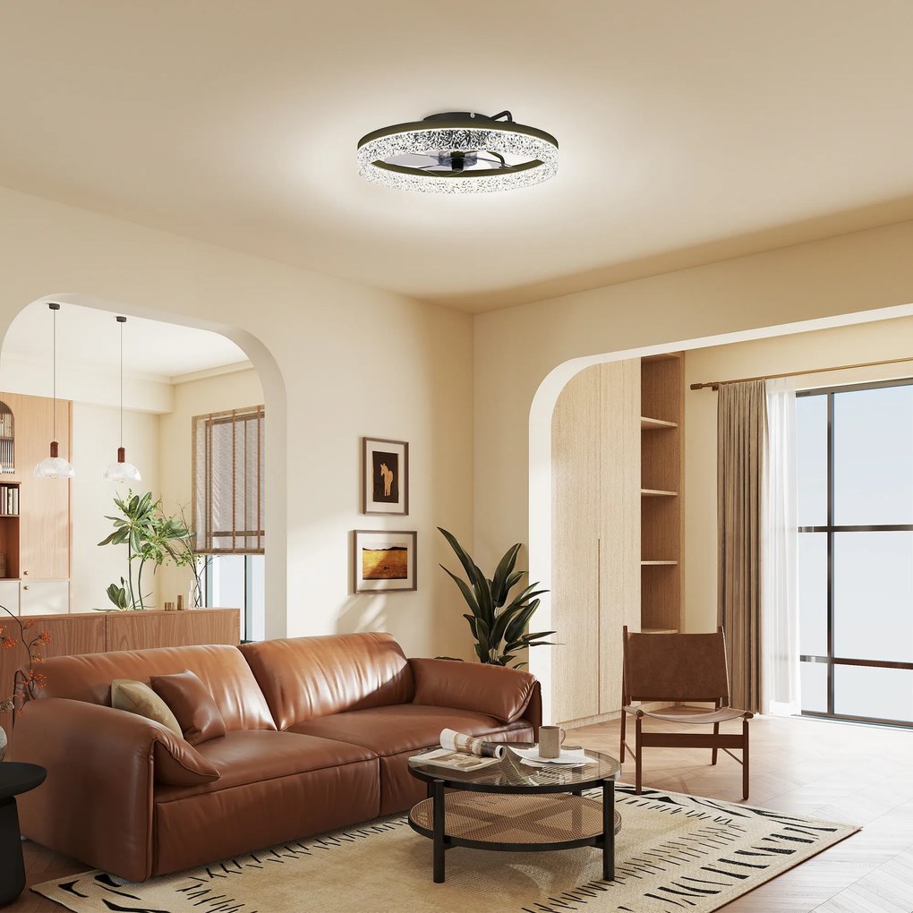 HOMCOM Ventilator de tavan cu lumină, ventilator LED de tavan dimabil cu telecomandă pentru dormitor și living, Negru | Aosom Romania