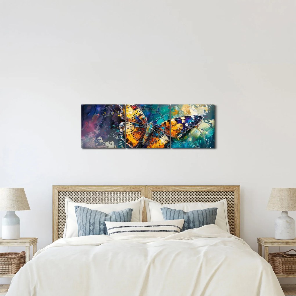 Tablou - Fluture, pictură în ulei (cu ceas) (90x30 cm)