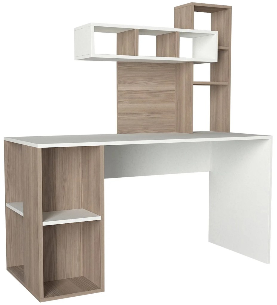 Masă PC Carla (Alb + Maro deschis). Promo -18%. 1071670