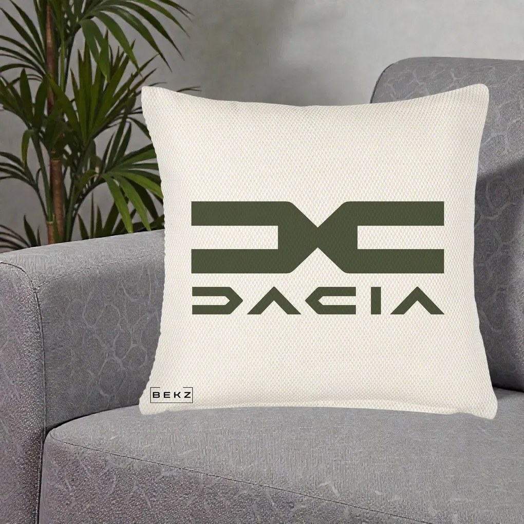Perna Personalizata cu emblema Dacia, 40x40 cm, Crem Reliefat, Husa Detasabila, Perna Inclusa, BEKZ®