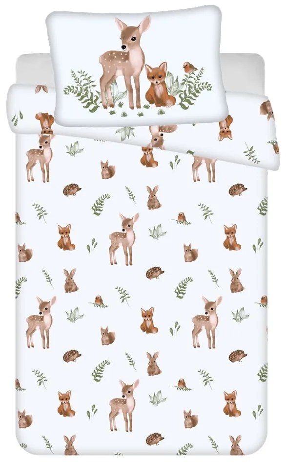Lenjerie de pat pentru copii albă-maro din bumbac pentru pătuț 100x135 cm Forest Animals – Jerry Fabrics