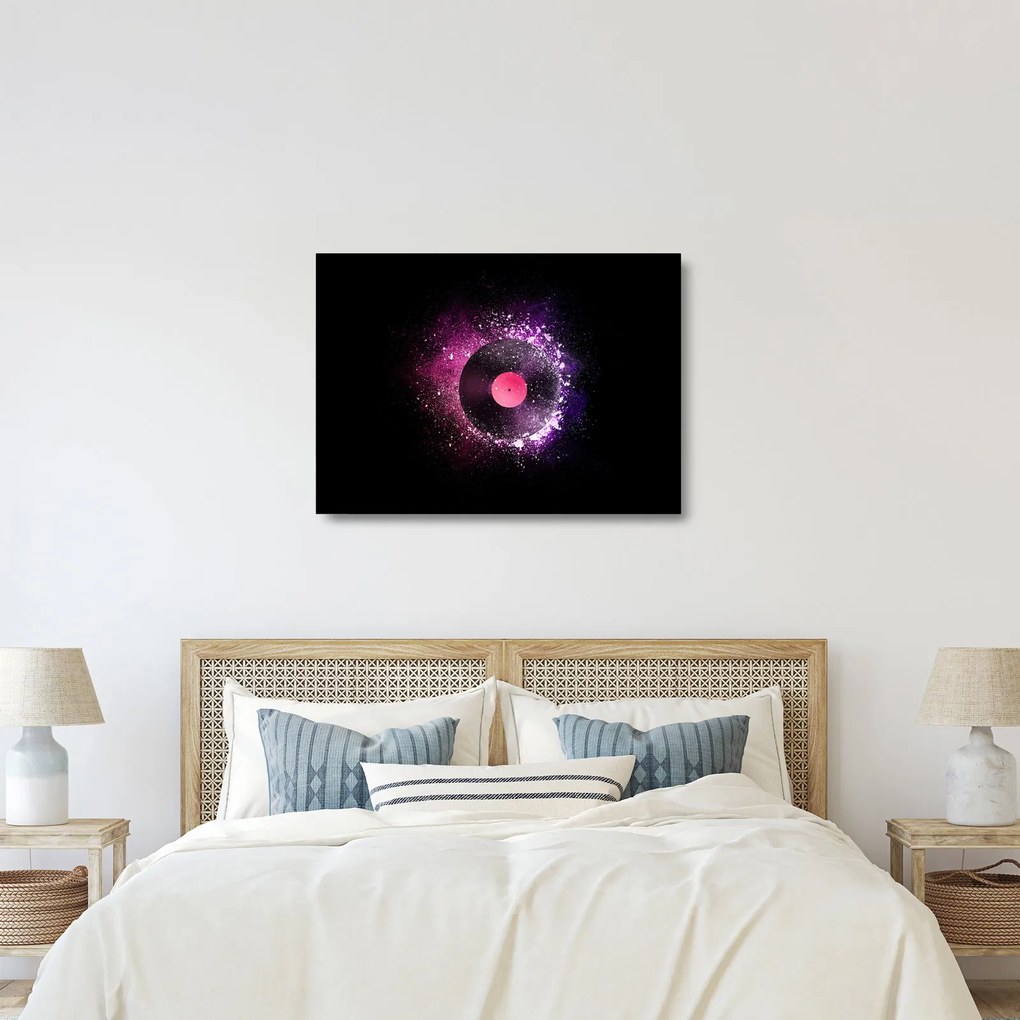 Tablou pe sticlă - Disc de vinil roz-violet (70x50 cm)