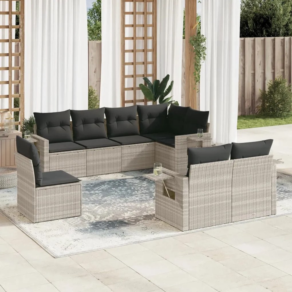 3252779 vidaXL Set mobilier de grădină cu perne, 8 piese gri deschis poliratan