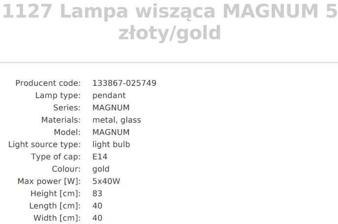 Candelabru cu 5 brate design modern Magnum auriu