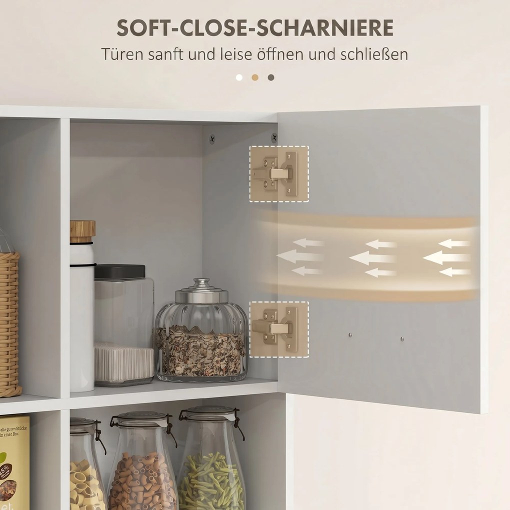 HOMCOM Dulap Înalt pentru Bucătărie cu Sertar, 4 Dulapuri și 3 Spații Deschise, 80x35x180 cm, Alb | Aosom Romania