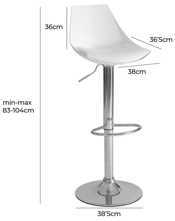 Scaune de bar albe cu înălțime ajustabilă 2 buc. din imitație de piele (înălțime șezut 56,5 cm) – Casa Selección