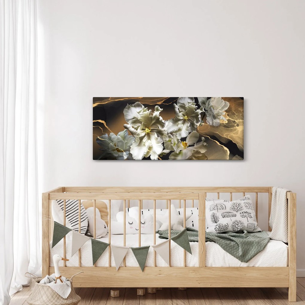 Tablou - Flori de orhidee pe fundal de marmură (120x50 cm)
