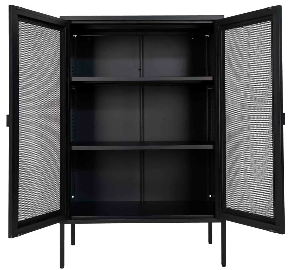Dulap Melbourne, metal negru, 2 uși cu plasă, 80x40x120 cm