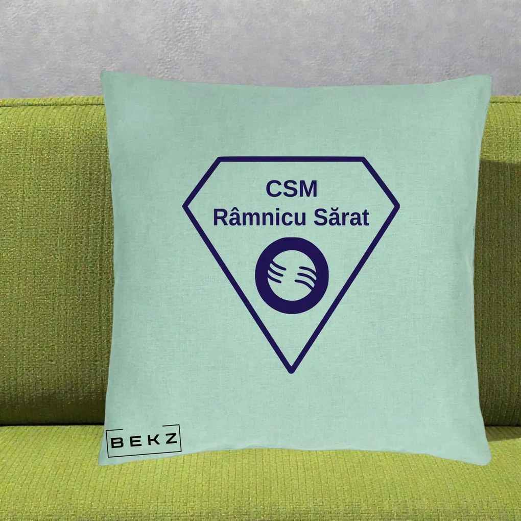 Perna Personalizata CSM Ramnicu Sarat Fotbal, 40x40 cm, Verde Menta, Husa Detasabila, Perna Inclusa, BEKZ®