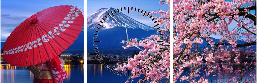 Tablou - cu privire la munte - Japonia (cu ceas) (90x30 cm)