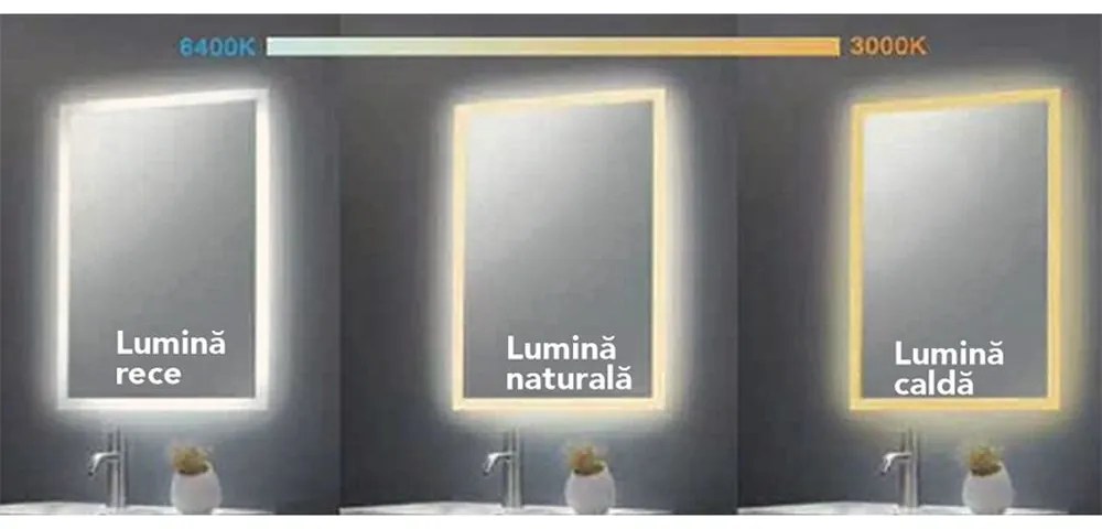 Oglinda dreptunghiulara cu iluminare LED 3 culori si dezaburire, 60 cm, Fluminia Verona 600x800 mm