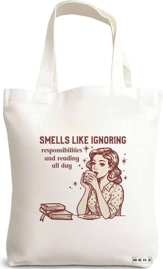 Sacosa de Panza pentru Cumparaturi, Geanta Tote, model Smells like ignoring responsibilities 38 x 34.5 cm, Alba, BEKZ®