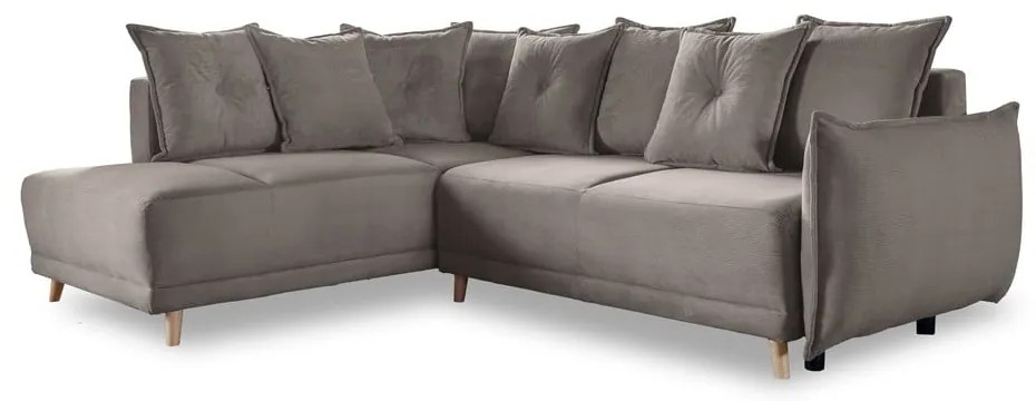 Colțar maro deschis extensibil cu tapițerie din catifea reiată (colț stânga) Lazy Lukka – Miuform