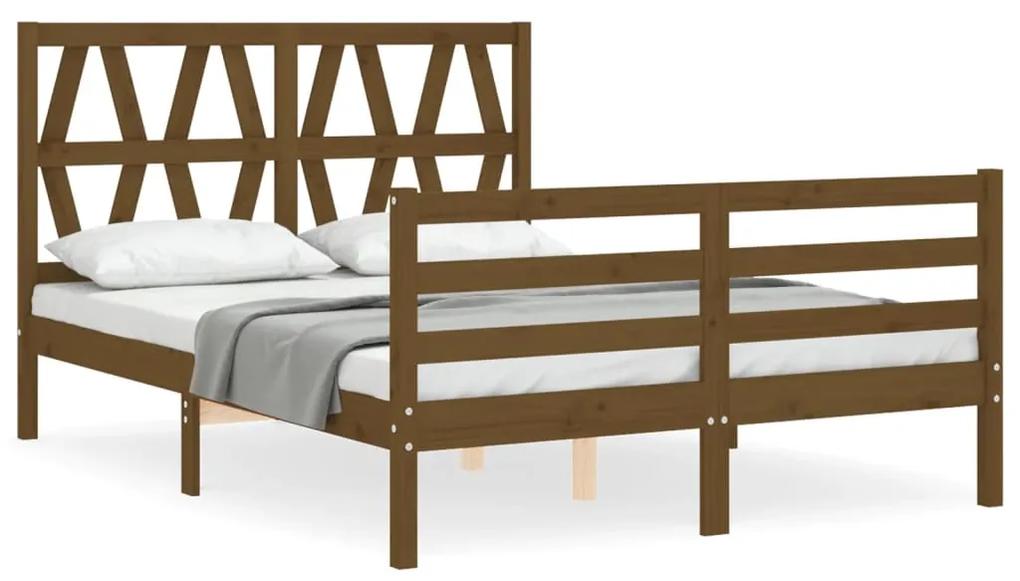 3194349 vidaXL Cadru de pat cu tăblie, dublu mic, maro miere, lemn masiv