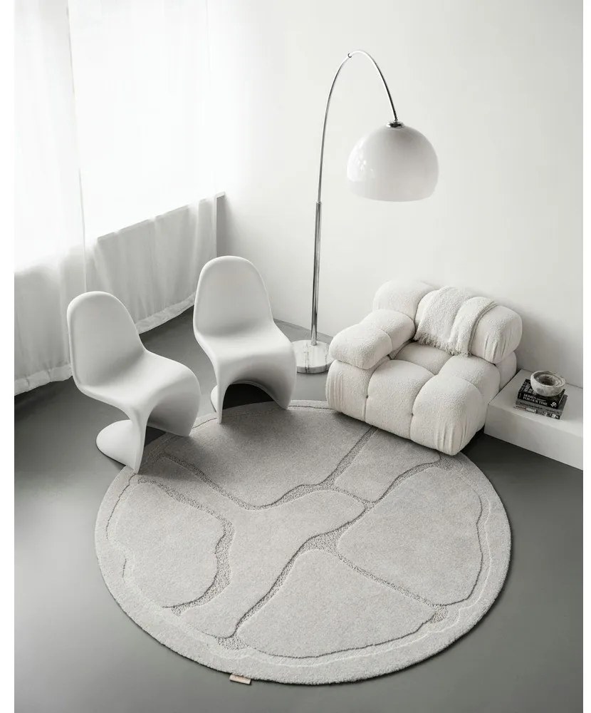 Covor gri deschis rotund din lână ø 200 cm Morphic Organica – Agnella