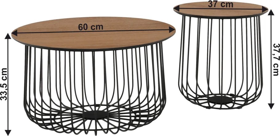 Set de două mese de cafea, stejar / negru, GROTO