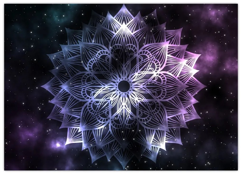 Tablou pe sticlă - Mandala Lotus în spațiu (70x50 cm)
