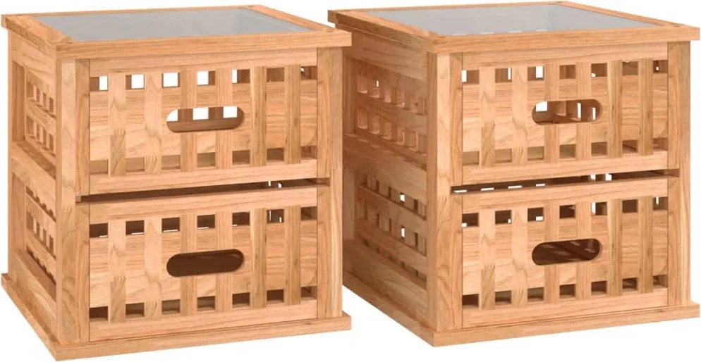 vidaXL Noptiere, 2 buc., 34x34x34 cm, lemn masiv de nuc