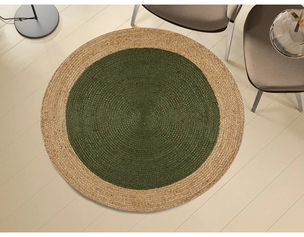 Covor verde-natural rotund ø 120 cm Mahon – Universal