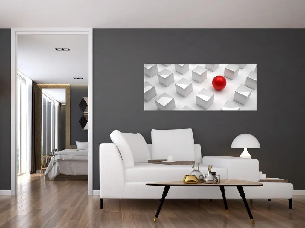 Tablou cu abstracție - cub cu bilă (120x50 cm)