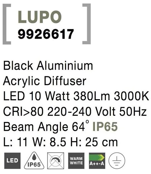 Aplica perete LED moderna pentru iluminat exterior IP65 LUPO