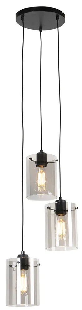 Lampă suspendată inteligentă neagră cu sticlă fumurie incluzând 3 WiFi ST64 - Dome