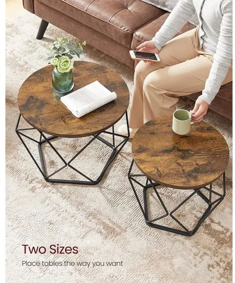Set De 2 Masute De Cafea, Maro Rustic Si Negru