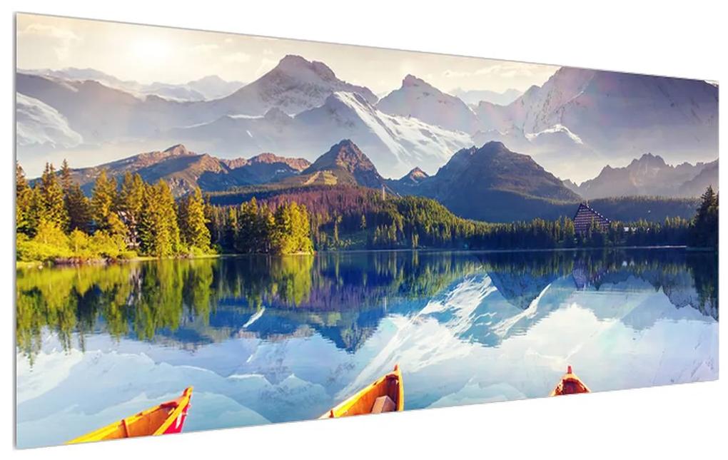 Tablou cu peisaj montan cu lac (120x50 cm), în 40 de alte dimensiuni noi