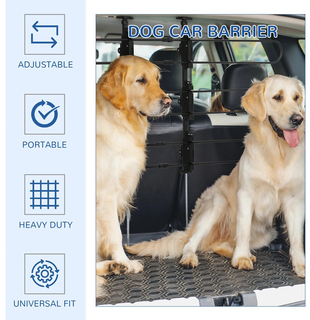 PawHut Protecție Auto pentru Câini cu Bariere Reglabile din Oțel 89-150cm Lățime 76-124cm Înălțime | Aosom Romania