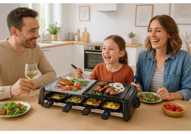Gratar raclette Techwood TRGP-896, 1200W, Termostat, 8 mini raclette, Protectie dubla, Negru