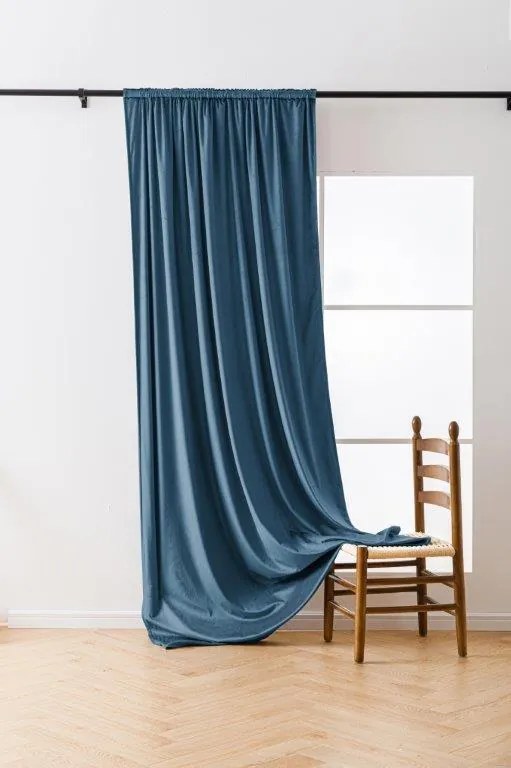 Draperie opaca Culoare albastru kerosen VELVET 135x250 cm Agățat: Rejansa