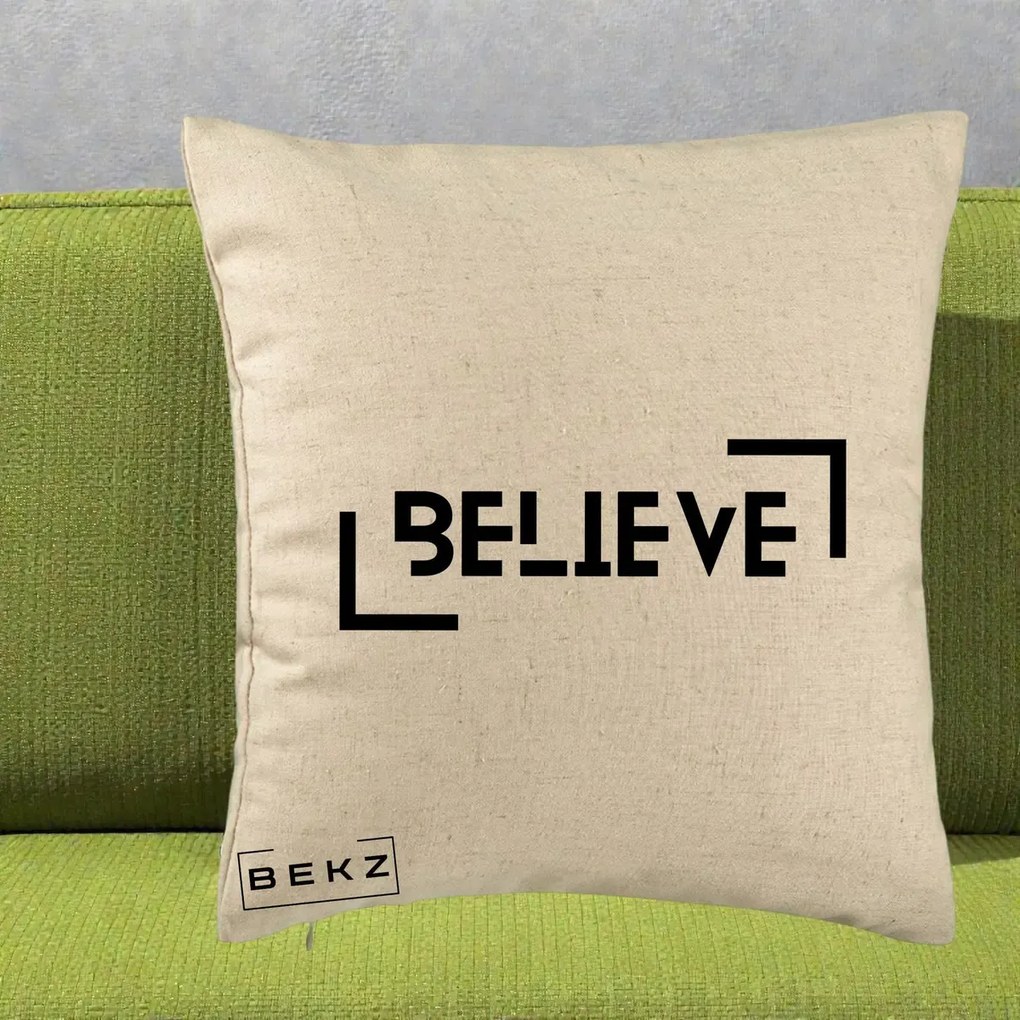 Perna Decorativa Believe Minimalist, 40x40 cm, Bej, Husa Detasabila, Perna Inclusa, BEKZ®