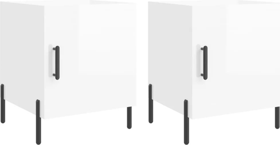 vidaXL Noptiere, 2 buc., alb extralucios, 40x40x50 cm, lemn compozit