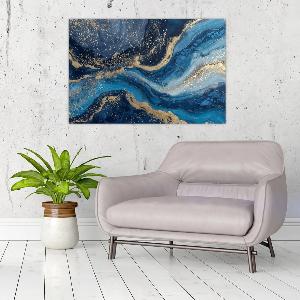 Tablou - Marmură abstractă albastru-aurie (90x60 cm)