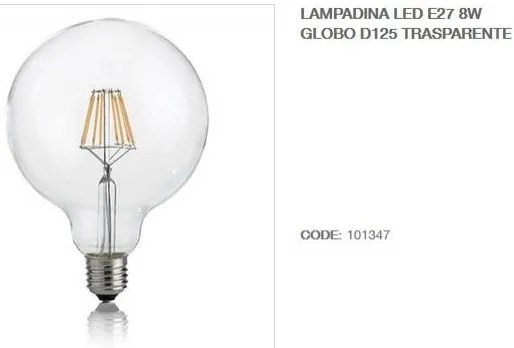 Bec LED E27 8W GLOBO D125 TRASPARENTE 3000K 101347