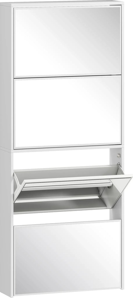HOMCOM Dulap pentru Pantofi Economizor de Spațiu cu 4 Uși cu Oglindă 63x17x146 cm Alb | Aosom Romania