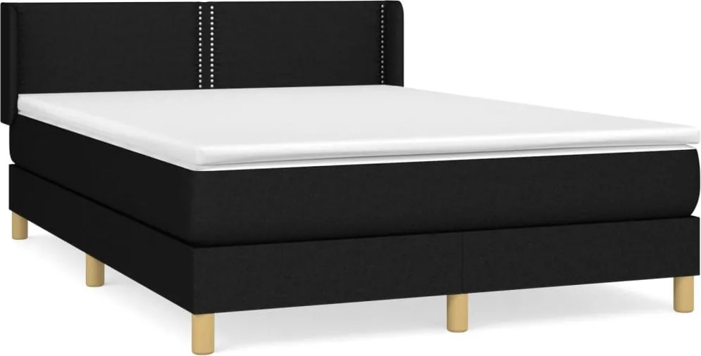 vidaXL Pat box spring cu saltea, negru, 140x190 cm, textil