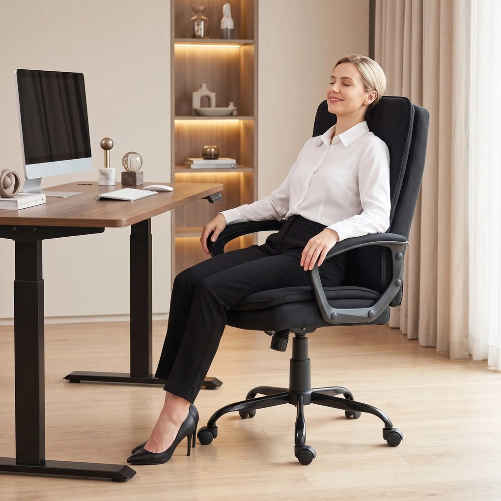 HOMCOM Scaun de Birou Ergonomic din Material Tip In, Înălțime Reglabilă, Funcție de Balansare, 120 kg, Negru | Aosom Romania