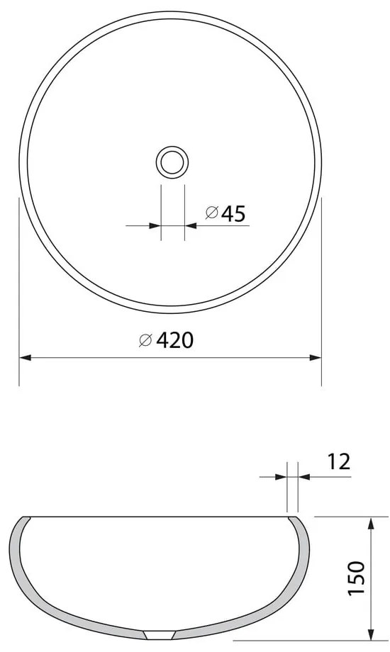 Chiuvetă neagră rotundă din sticlă ø 42 cm Gaviota – Sapho
