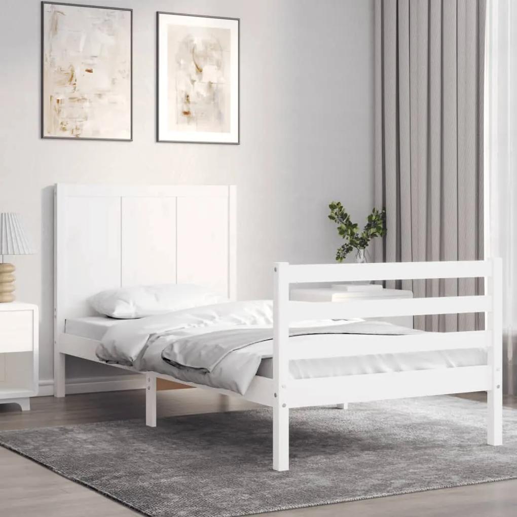 3194472 vidaXL Cadru de pat cu tăblie single, alb, lemn masiv