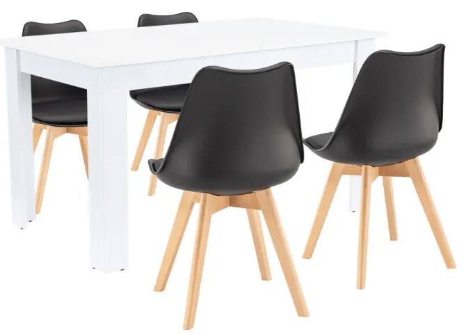 Set de masă Zara 4+1 alb-negru