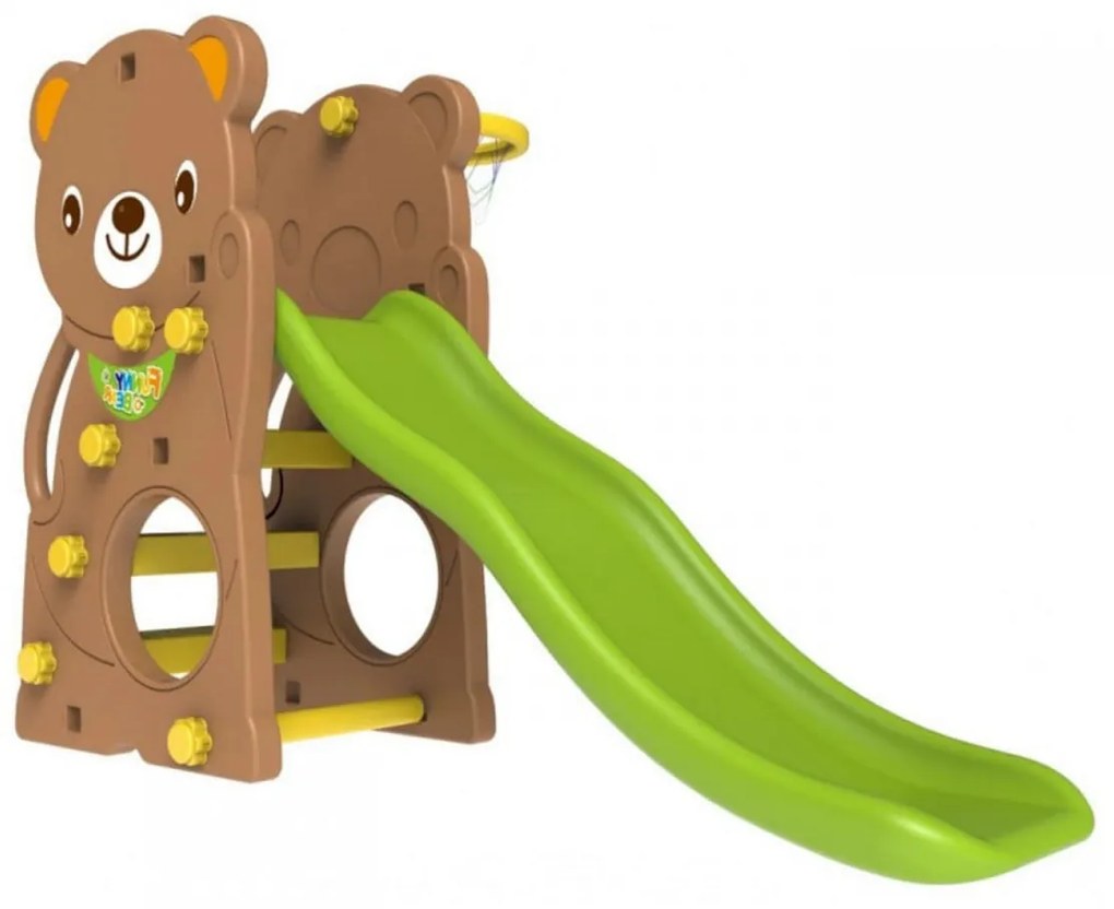 Tobogan Pentru Copii NOVOKIDS™ Happy Bear, Pentru Interior si Exterior, 136 centimetri panta alunecare, Maxim 50 Kg, Cos de baschet inclus , Ursulet,