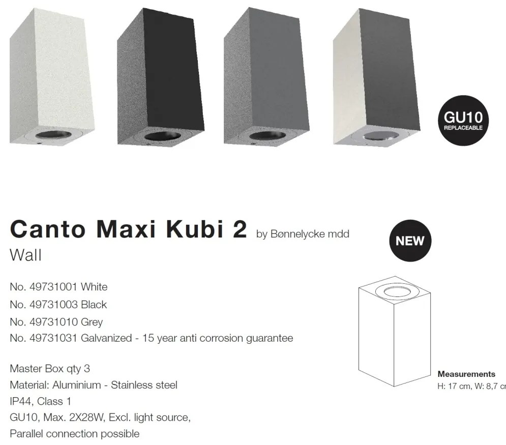 Aplica perete ambientala de exterior IP44 Canto Maxi Kubi 2 gri 49731010 NL