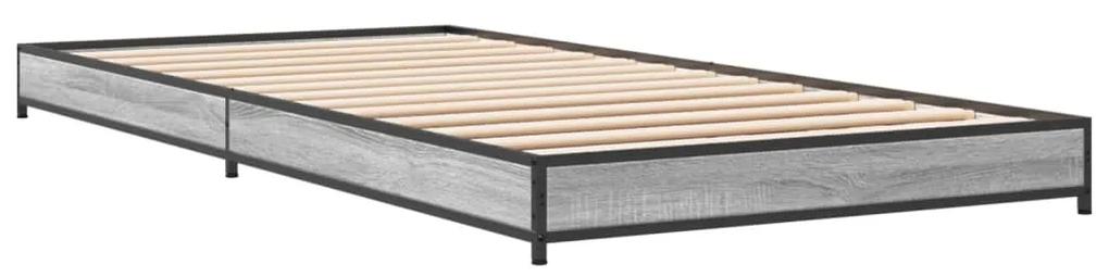 845184 vidaXL Cadru de pat, gri sonoma, 90x190 cm, lemn prelucrat și metal