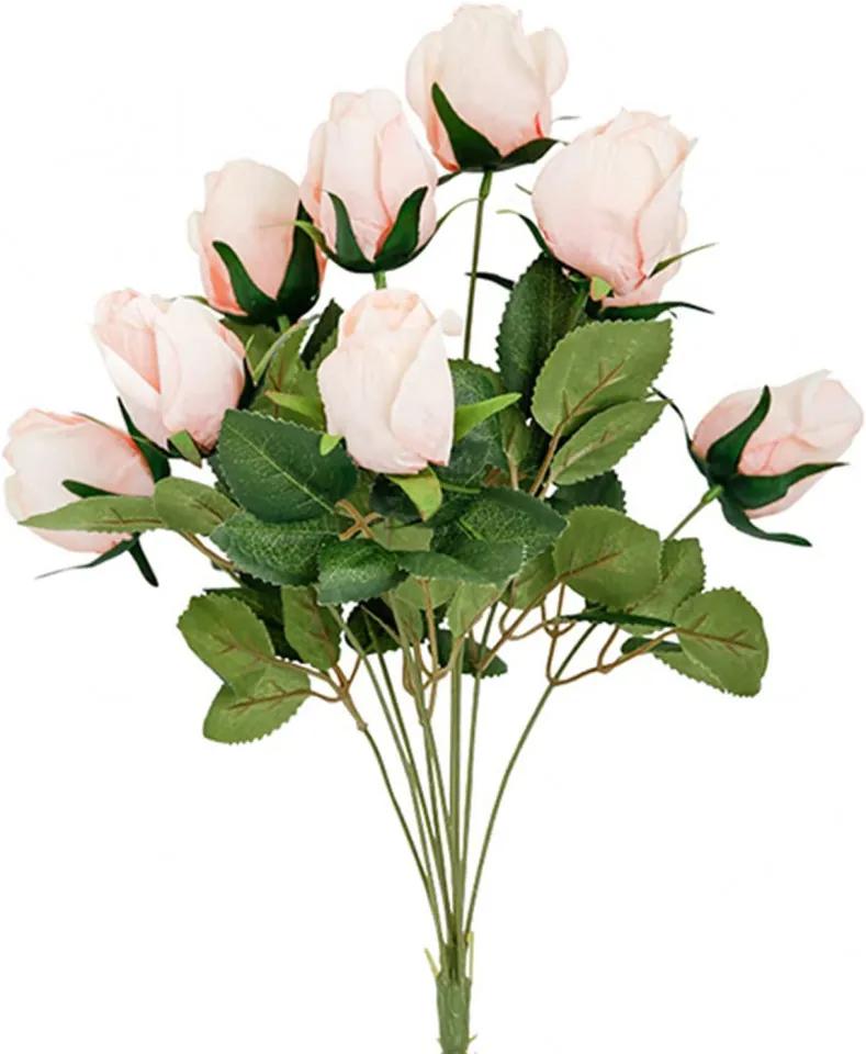 Set de 9 trandafiri artificiali RoxNvm, matase/plastic, verde/roz, 46 cm